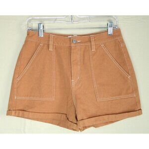 RSQ Brown Denim Shorts Cotton Heavy White Stitch Cuffed Hem Womens Size 27 EUC